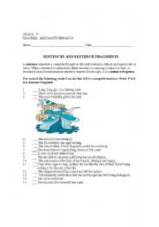 English Worksheet: SENTENCE FRAGMENTS