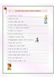 English Worksheet: Re-order these words to make a sentence, 