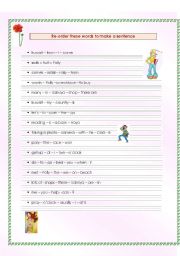 English Worksheet: Re-order these words to make a sentence, 
