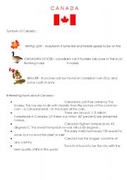 English Worksheet: Canada -symbols and interesting facts