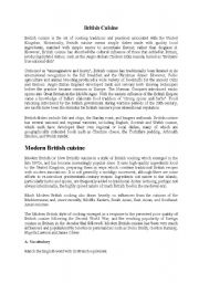 English Worksheet: British Cuisine - Text and comprehension questions