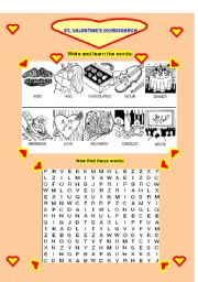English Worksheet: St. Valentines Day Wordsearch