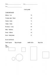 English worksheet: numbers and shapes