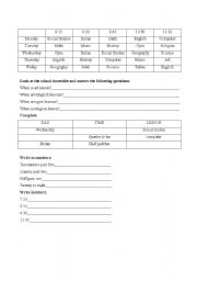 English Worksheet: school timetable