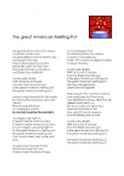 English Worksheet: the great  American melting pot