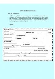 English worksheet: how to read fast part A