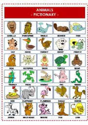 English Worksheet: ANIMALS PICTIONARY