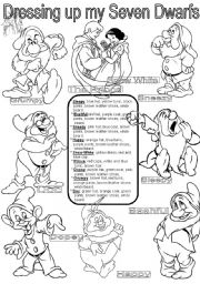 English Worksheet: Snow White, COLORS. dressing up my Seven Dwarfs