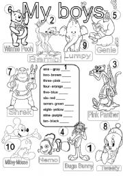English Worksheet: Colors and numbers one to ten