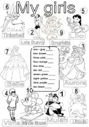 English Worksheet: colors and numbers one to ten