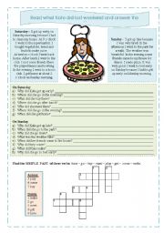 English Worksheet: Past simple - What did Kate do Last weekend?