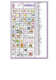 English Worksheet: Animals - Vocabulary list and pictures