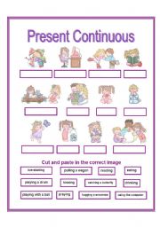 present continuous - cut and paste activity ELEMENTARY