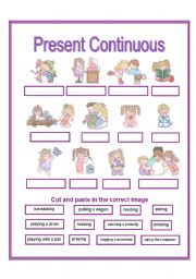 English Worksheet: present continuous - cut and paste activity ELEMENTARY