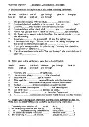 English Worksheet: BUSINESS ENGLISH - TELEPHONE CONVERSATION - PHRAZALS