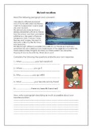 English Worksheet: vacations