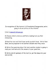 English worksheet: Internet reading and writing activity on President Obama