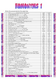 English Worksheet: Homonyms 1/3