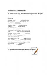 English worksheet: fill in the blanks from a famous song