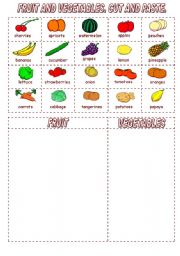 English Worksheet: FRUIT AND VEGETABLES. CUT AND PASTE.