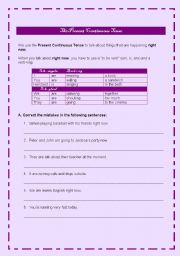 English worksheet: The Present Continuous Tense
