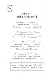 English Worksheet: What a wonderful world Song