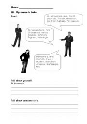 English Worksheet: Hi.  My name is Jake.