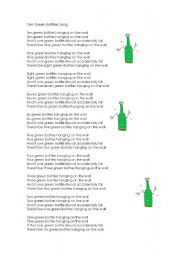 English worksheet: Ten Green Bottles