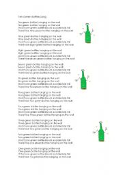 English Worksheet: Ten Green Bottles