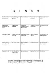 English worksheet: Question BINGO