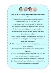 English Worksheet: 12 things you will never hear your students say