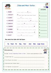 English Worksheet: Jobs and their Verbs