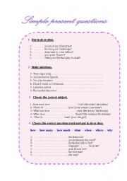 English worksheet: SIMPLE PRESENT QUESTIONS