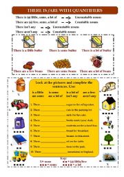 English Worksheet: There is - There are with quantifiers (any, some, a lot of, a few, a little)