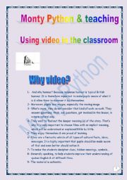 English Worksheet: Monty Python & teaching, Using video in the classroom (4 pages)