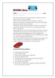 English Worksheet: READING ABOUT FAMILY, PLANS AND FUTURE TENSE
