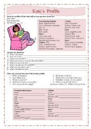 English Worksheet: simple present - Kates profile - 4 pages