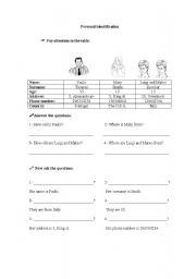 English Worksheet: Personal identification