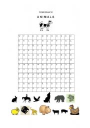 English Worksheet: Animal Wordsearch