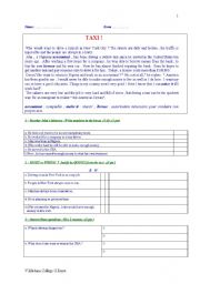 English Worksheet: TEST  TAXI !     READING SKILL  ( a short text  /2 pages =