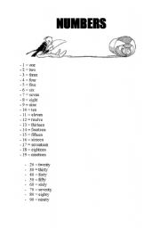 English worksheet: numbers explanation and spelling