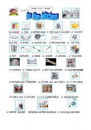 English Worksheet: A  PICTIONARY  ABOUT  KITCHEN  OBJECTS