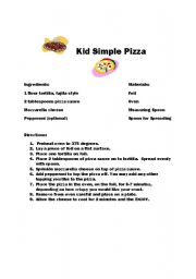 English Worksheet: Kid Simple Pizza - Reading and Following a Recipe