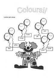 English Worksheet: listen and colour! B & W