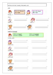 English worksheet: Age, Name & Surname