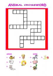 English Worksheet: animal crossword