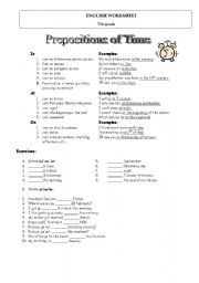 English worksheet: Prepositions of Time