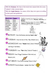 English Worksheet: WEEK DAYS - Origin