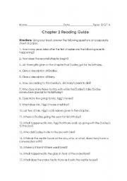 English worksheet: Harry Potter and the Sorcerers Stone Reading Guide- Chapter 2