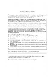 English worksheet: Respect Assignment